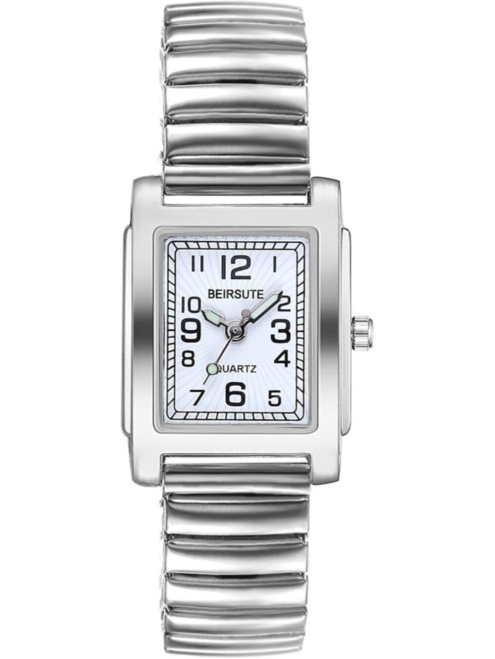 Women's Silver Analog Quartz Small Dial Easy Reader Stretch Band Square Watch